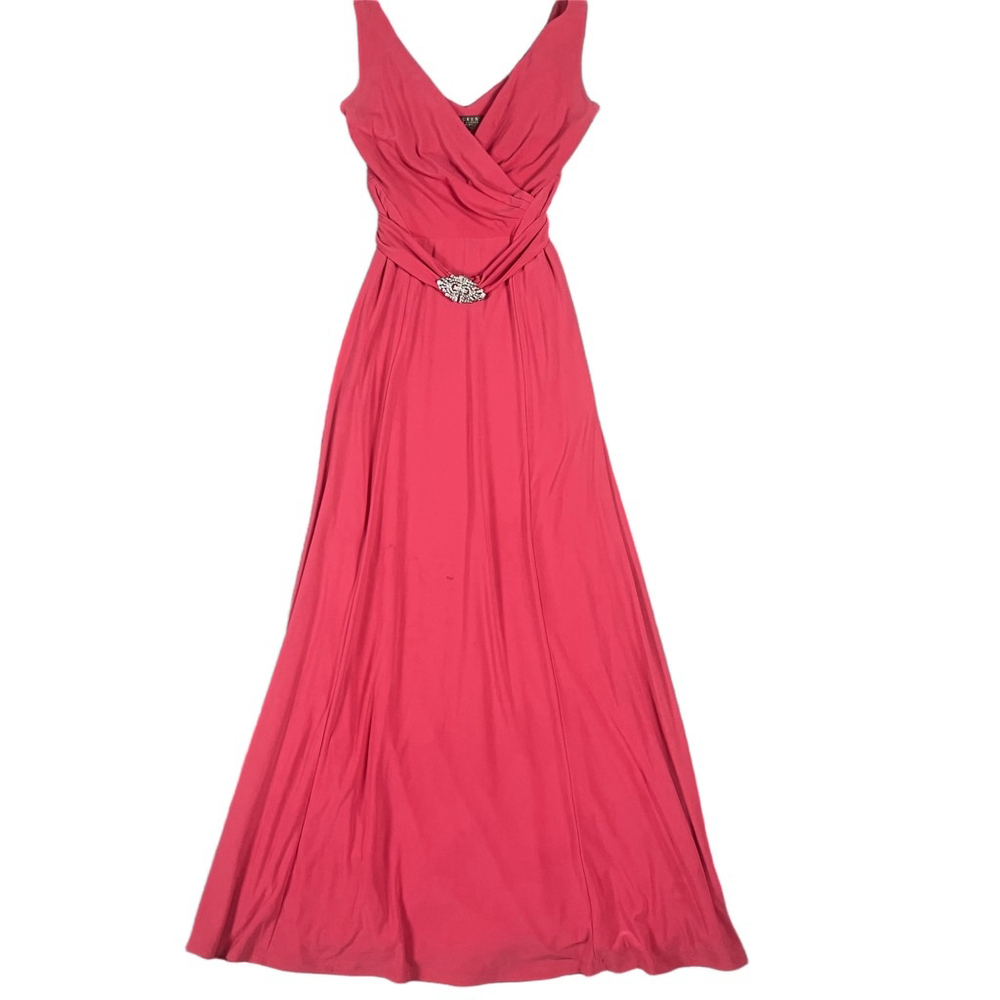 Lauren Ralph Lauren Evening Petite 2 Pink Maxi Dress Formal Wrap Gown